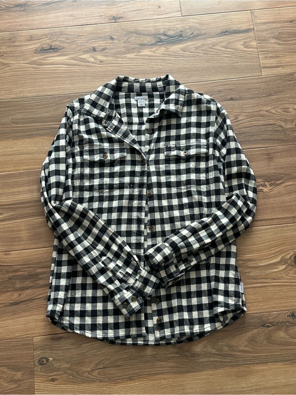 Girls Carhartt Black and White Buffalo Plaid Button-Down Shirt